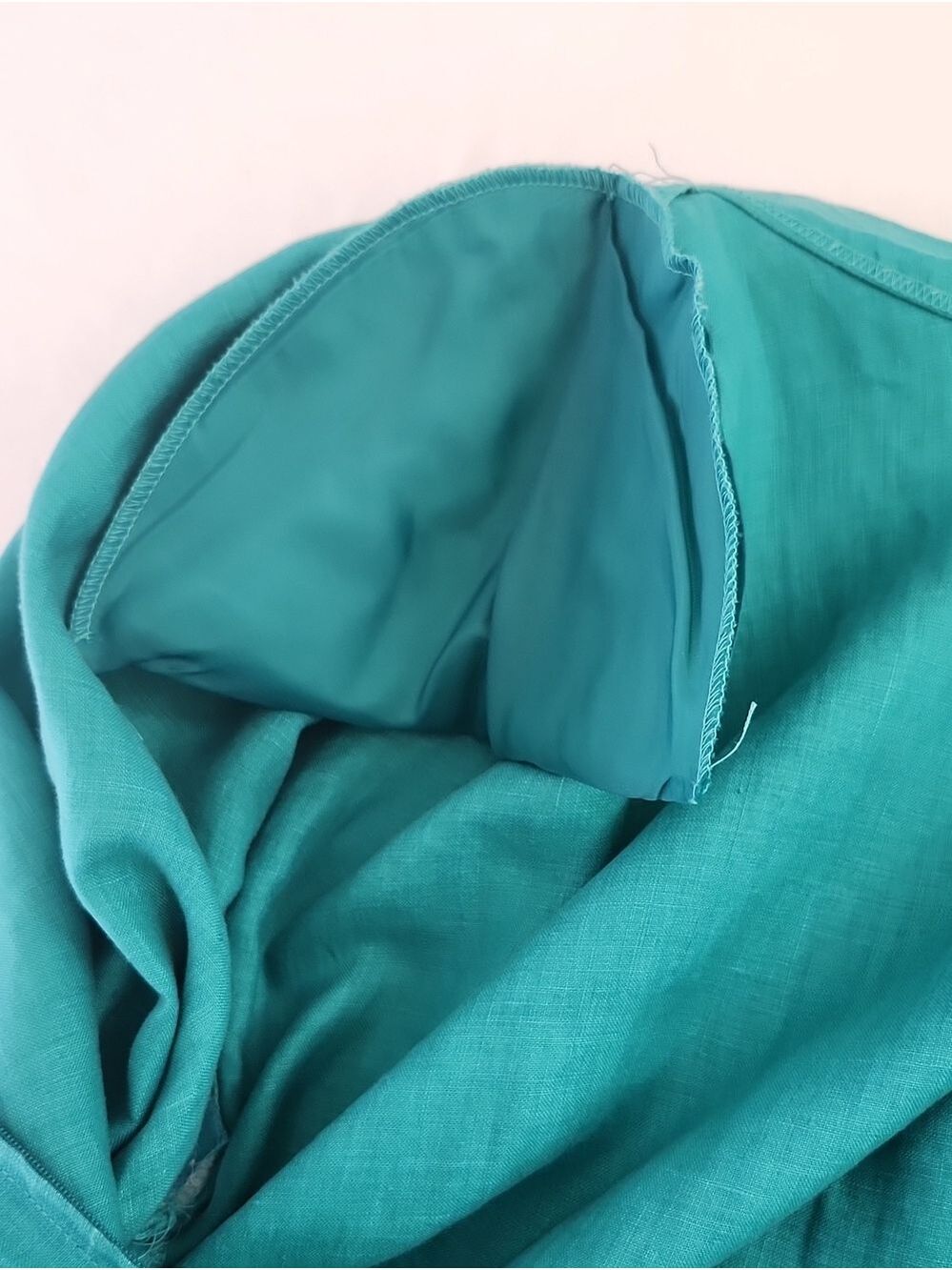 Private Collection Vintage Shift Dress Teal Short Sleeve 100% Linen 16 Art Deco - Picture 6 of 11